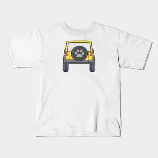 Yellow Wrangler 4x4 with Paw Print Cover Kids T-Shirt